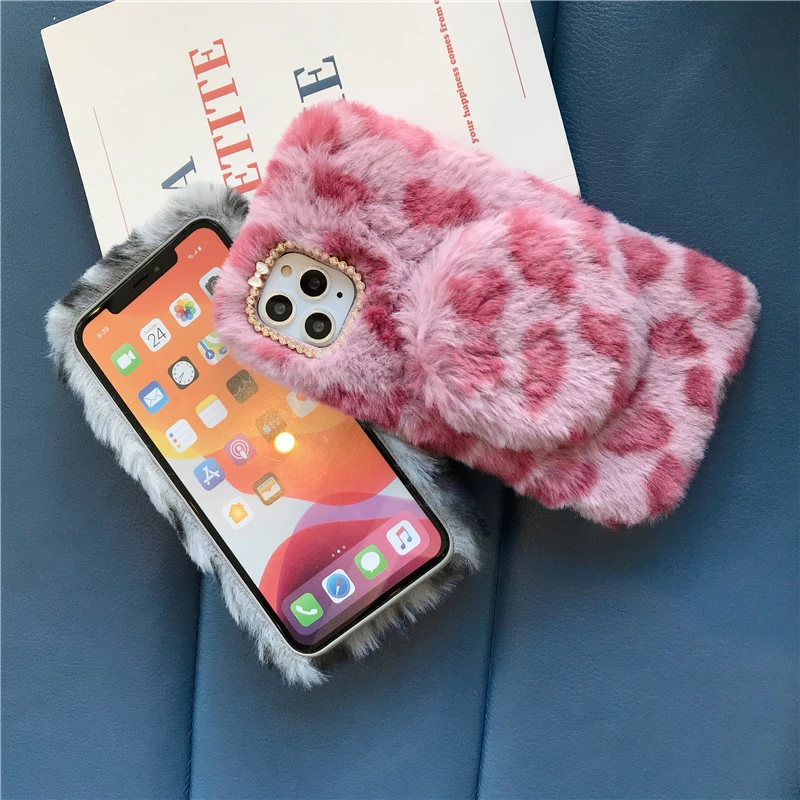 Милый теплый плюшевый зеркальный телефонный чехол для Samsung s8 s9 s10 pro plus note 8 9 10 J3 J4 J6 J8 2018 леопардовый меховой мягкий задний кожух.