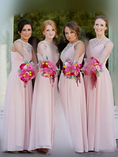 Очаровательное платье подружки невесты с круглым вырезом длиной до пола длинное