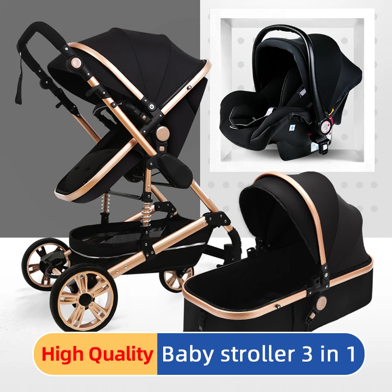 Baby Stroller Multifunctional 3 in 1 High Landscape Folding Carriage Gold Newborn | Мать и ребенок