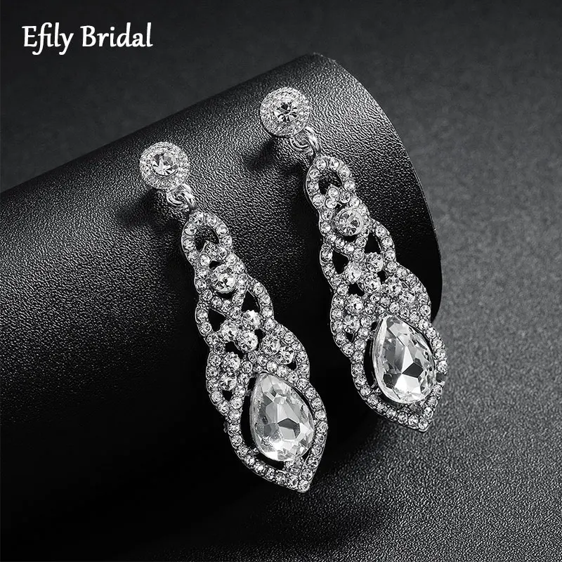 

Efily Fashion Long Drop Earrings for Women Wedding Accessories Bride Jewelry Baroque Crystal Dangle Earrings Trendy Bridal Gift