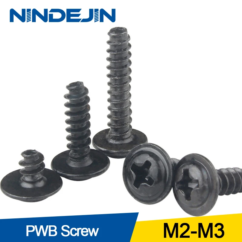 NINDEJIN 50/100 шт одна упаковка винт PWB круглая головка с шайбой саморезы черным