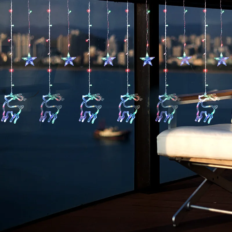 

LED Lantern Elk Lighting Curtain Lights Christmas Day Festival Decoration Lights 12 Hanging Fawn Stars String Lights