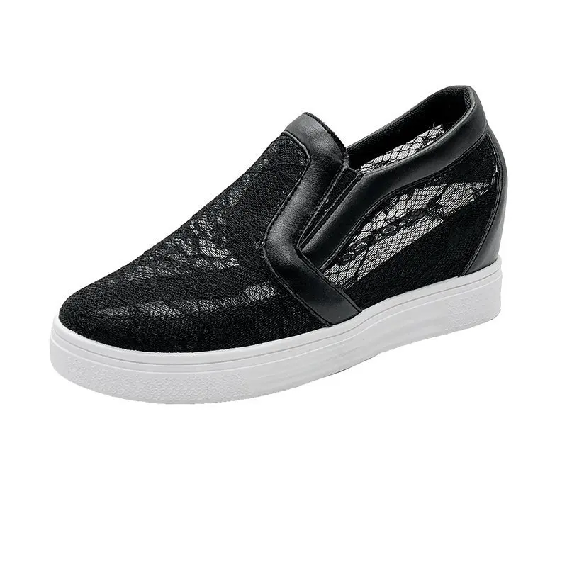 

Womens Sneakers Shoes 2021 Fashion Platform Woman-shoes Designer Casual Slip-on New Thick Sole Mesh Roses Wedge Rubber Cotton Fa