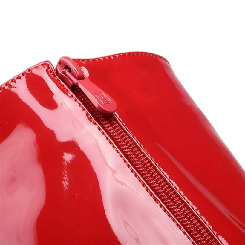 Женские лакированные сапоги до колена красные из лакированной кожи на платформе