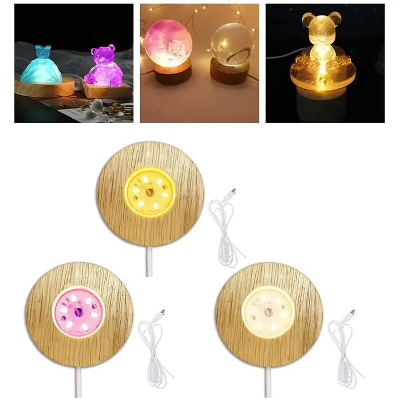 

Светодиодный ночсветильник, деревянная круглая подставка для кристаллов, стеклянный шар, освещение, аксессуары для рукоделия