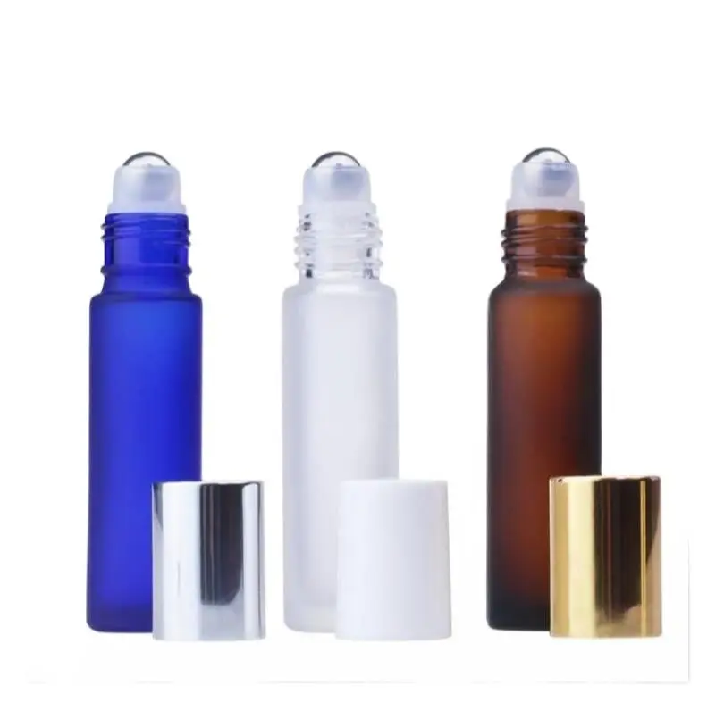 10ml frosted glass bottle steel/glass roll ball silver/gold/black/white lid eye cream/perfume/essentialoil deodorant skin care | Красота и