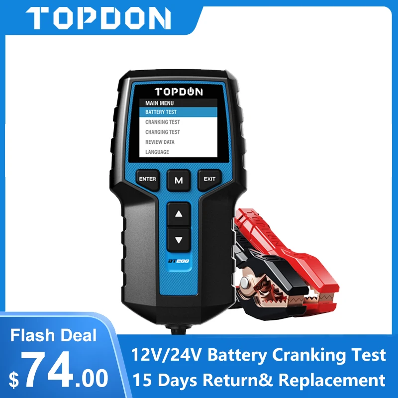

Тестер аккумулятора TOPDON BT200, цифровой автомобильный диагностический анализатор аккумулятора, 12 В