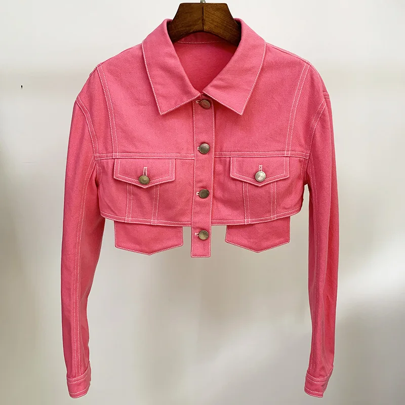 

JCHB 2021 Jacket Denim Women Spring Crop Autumn Buttons Casual Jeans Jacket Coat