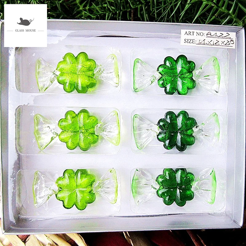 

6PCS Figurines Vintage Ornament Gift Crafts Colorful Murano Style Glass Candy Decoration Christmas Sweets Festival Party Kids