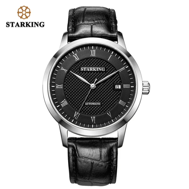 black wristwatch STARKING, деловые часы, мужские автоматические полностью из нержавеющей стали, Римский циферблат, 28800 Beats, механические наручные часы, Relogio Masculino, AM0187 - Цвет: black wristwatch