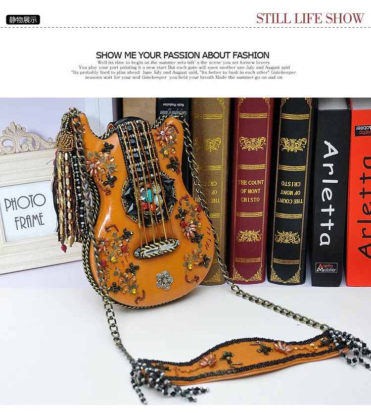 

Fashion Women Shoulder Bag Genuine Leather Guitar Design Ladies Phone Money Pouch Chain Crossbody Bags Vintage Messenger Bag