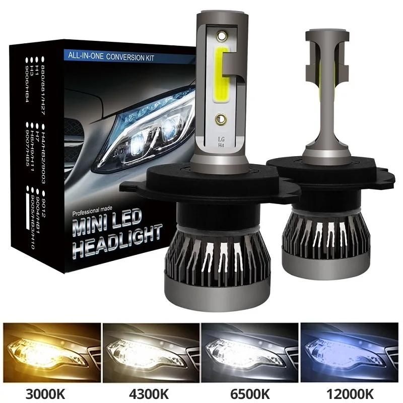 

2Pcs mini H7 H4 LED Bulb Car Headlight H11 H1 H8 H3 H9 9005/HB3 9006/HB4 Hi-Lo Beam 72W 12000LM Auto Headlamp LEDs 6000K