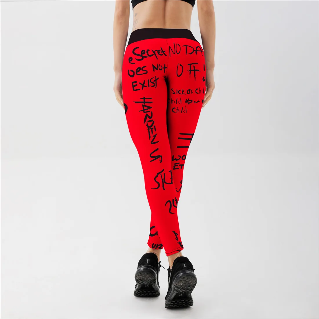 Qickitout High Waist Elastic Workout Leggings Women Slim Fitness Fashion Letter Print Leggings for Gym Sport Running Europe Size spanx leggings