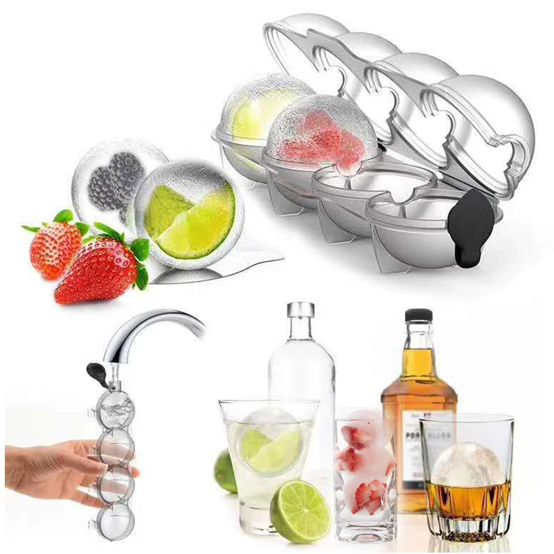 

4 Cavity Ice Cube Maker Form For Ice Flexible Silicone Whiskey Cocktail DIY Round Ice Ball Ice Grid Party For Bar Kitchen Tool