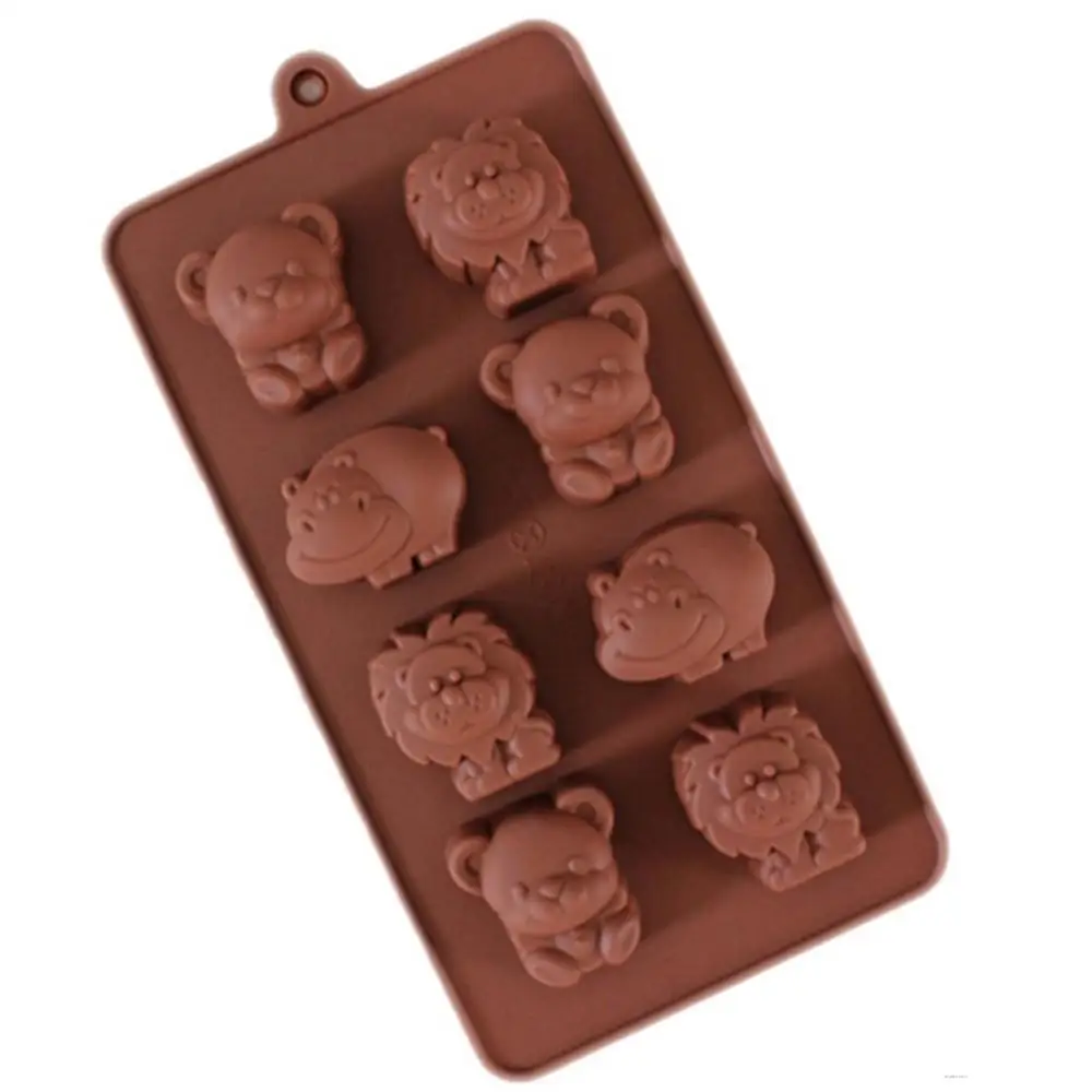 

1PC Brown DIY Silicone Chocolate Ice Cube Mould 8 Even Little Bear Lion Hippo Animal Ice Cube Mould