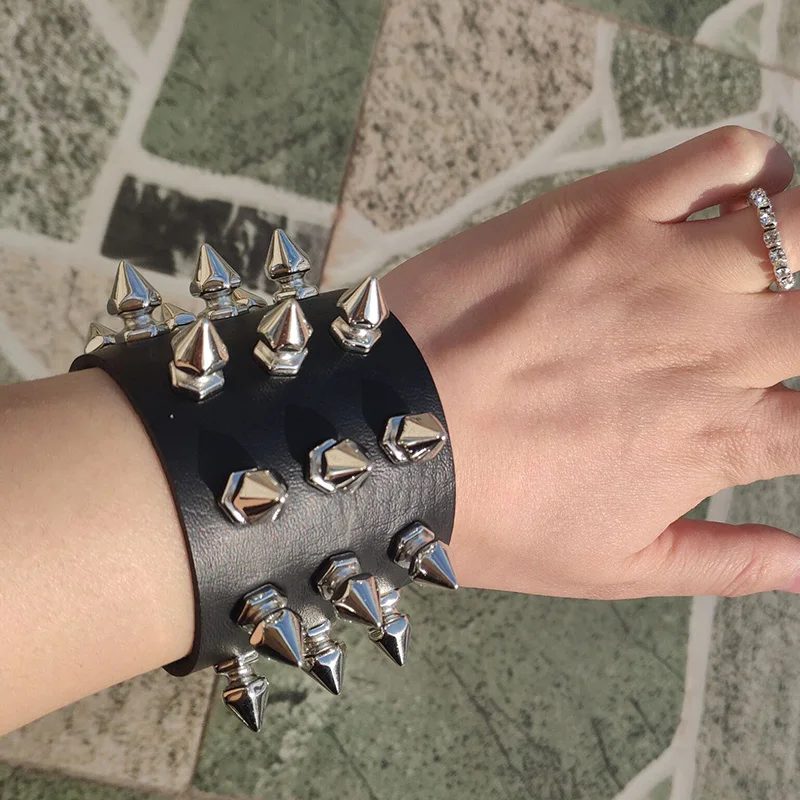 Черный Браслет из искусственной кожи с заклепками 2 ряда | Украшения и аксессуары