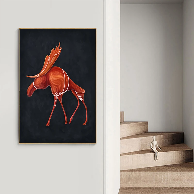 

Abstract Strange Horse Canvas Painting Black Orange Posters Prints Modern Wall Art Picture for Living Room Bedroom Fashion Decor