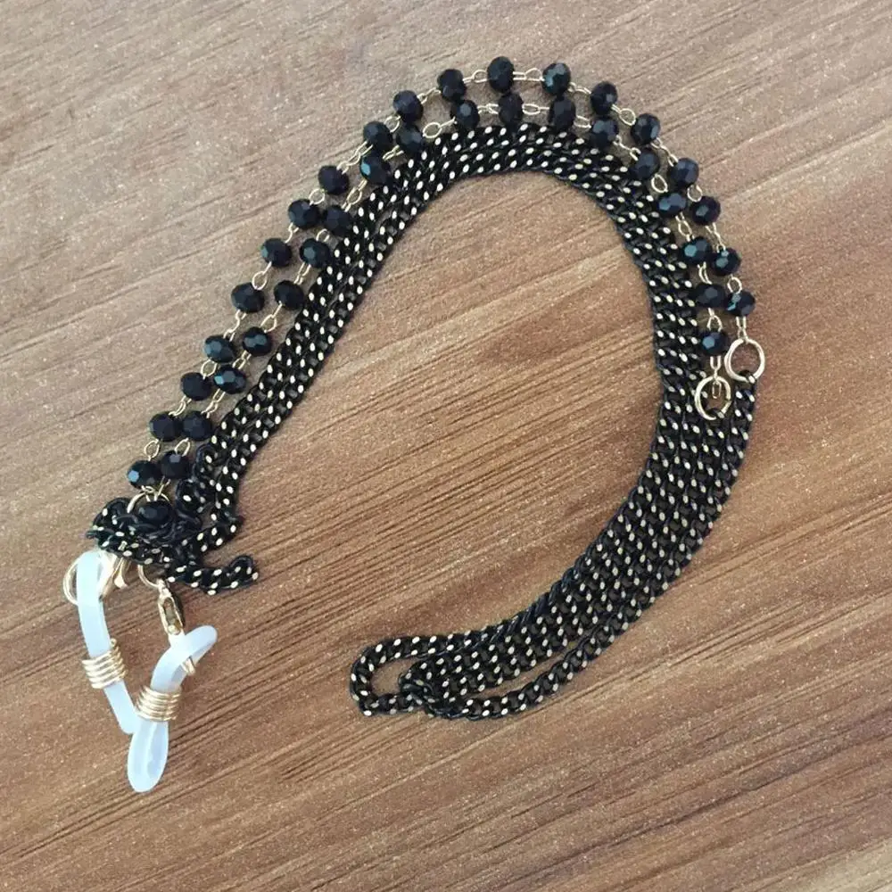 Цепочка на шею для очков мужчин и женщин ожерелье с черными хрустальными