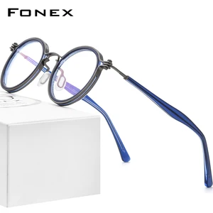 FONEX Alloy Glasses Frame Men Retro Vintage Round Prescription Eyeglasses 2021 New Women Optical Kor in USA (United States)