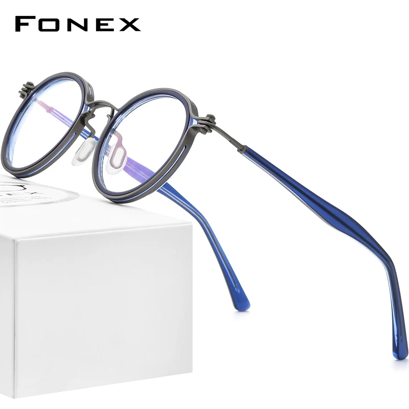FONEX сплава очки рамки Для мужчин ретро Винтаж круглые по рецепту 2021 Новый женщин