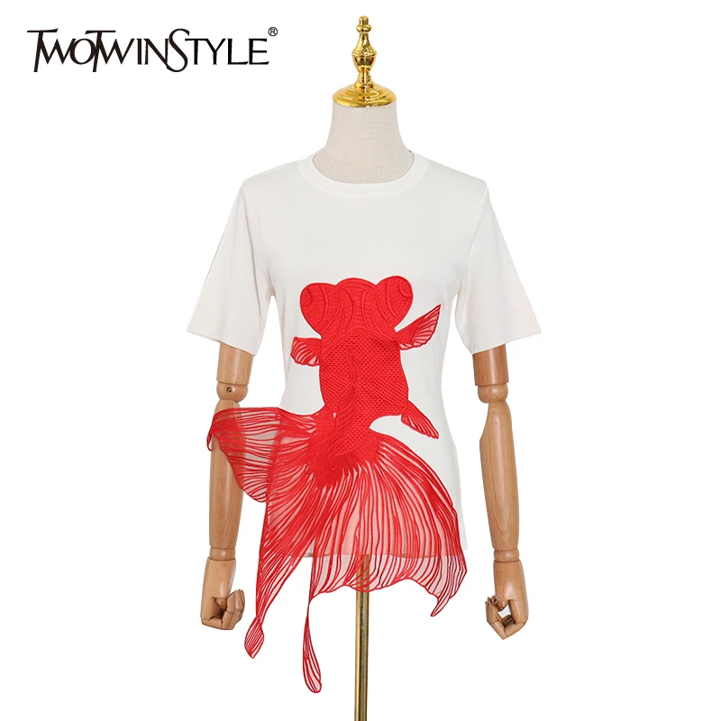 Женская футболка TWOTWINSTYLE белая Повседневная с круглым вырезом и коротким рукавом