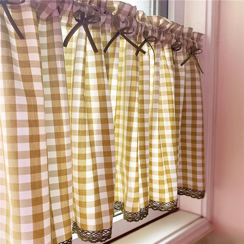 Бесплатная доставка качественные пасторальные зеленые шторы в клетку красивые