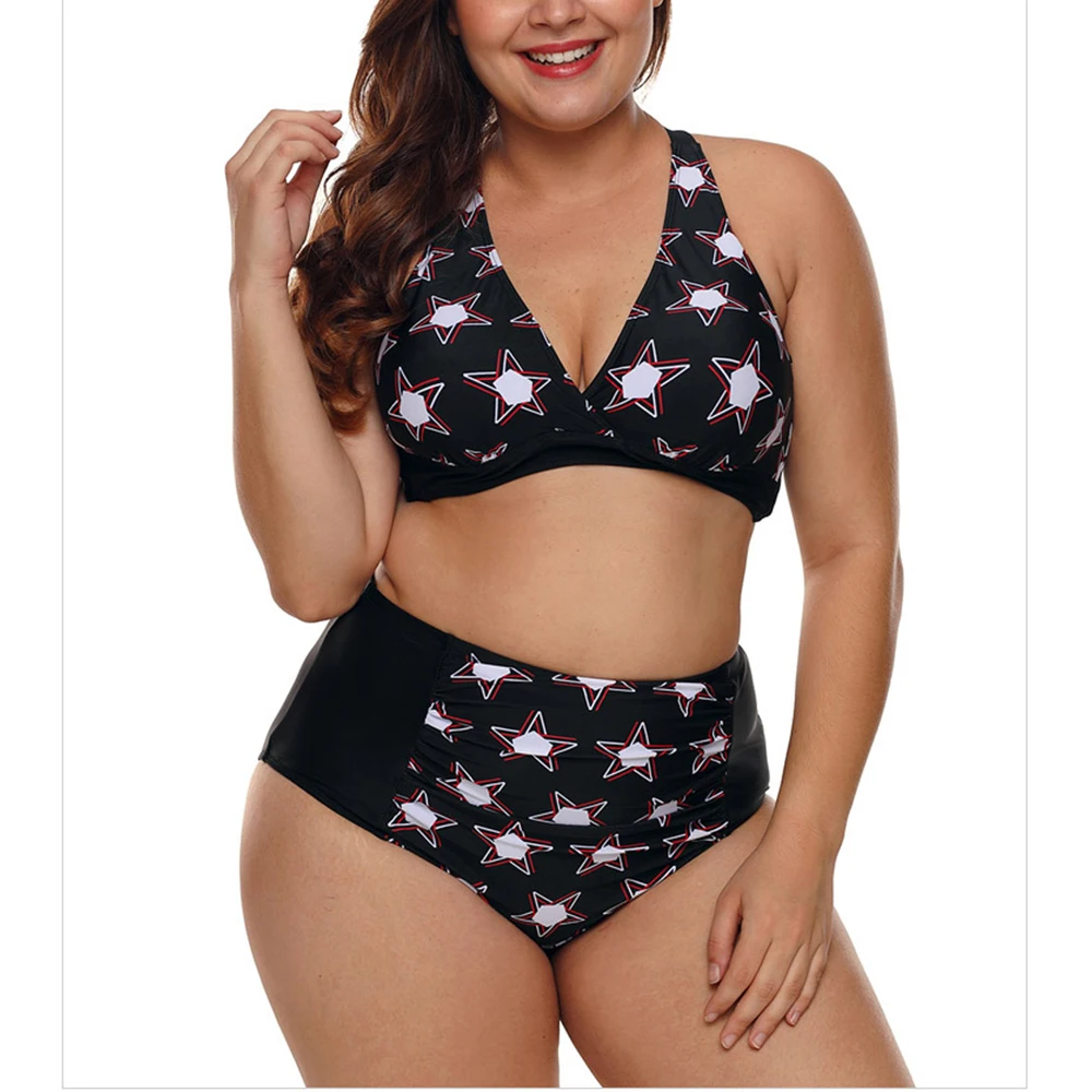 Женский купальный костюм большого размера 2 предмета танкини пляжная одежда с
