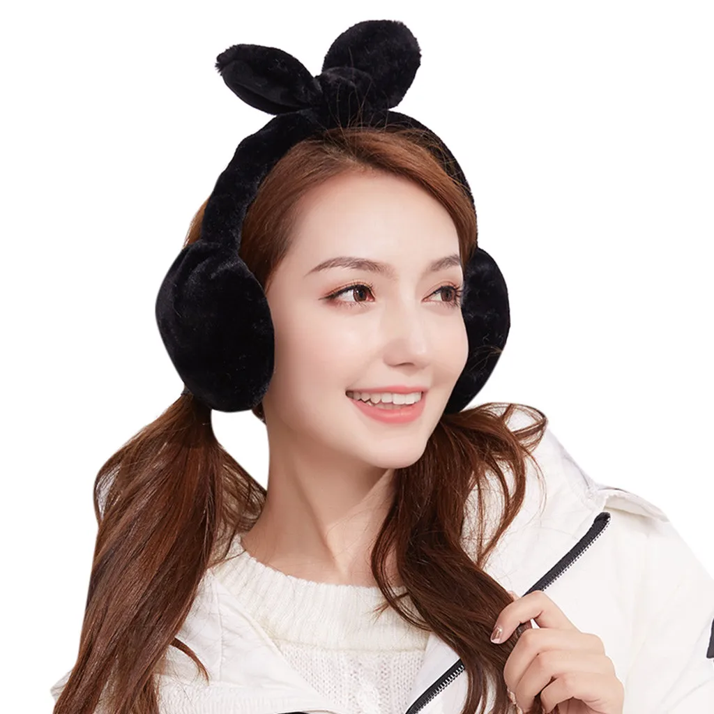 Женские меховые наушники с ушками кролика теплые для девочек Осень-зима 2019 |