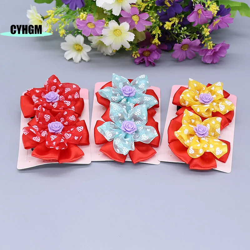 Оптовая продажа новые милые заколки для волос из шелковой ленты девочек