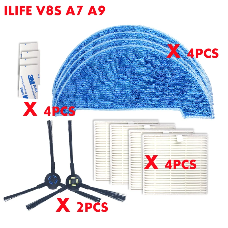14 шт. робот пылесос боковая щетка HEPA чистящая ткань комплект для ILIFE V8S A7 A9 как видно по телевизору Чистящая щетка для пыли запчасти