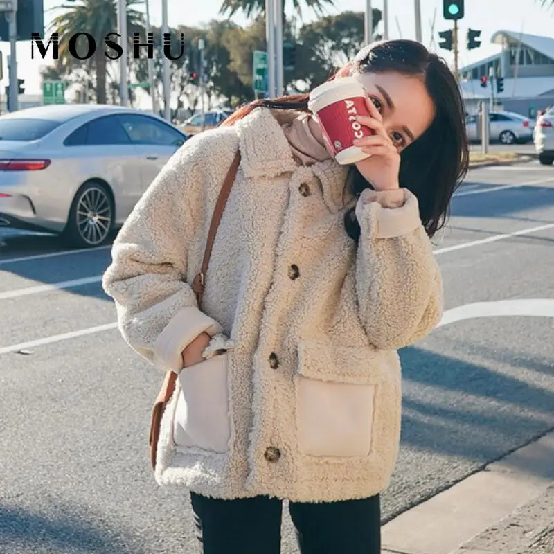 Teddy Bear пальто женщина с лацканами из искусственного меха длинными рукавами и