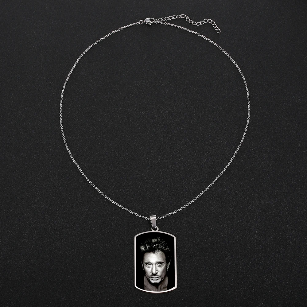 Johnny Hallyday Photo Name Custom Necklace Heart ID Tag Hip hop Personalized Stainless Steel Gold Color Chain Women Men Jewelry images - 6