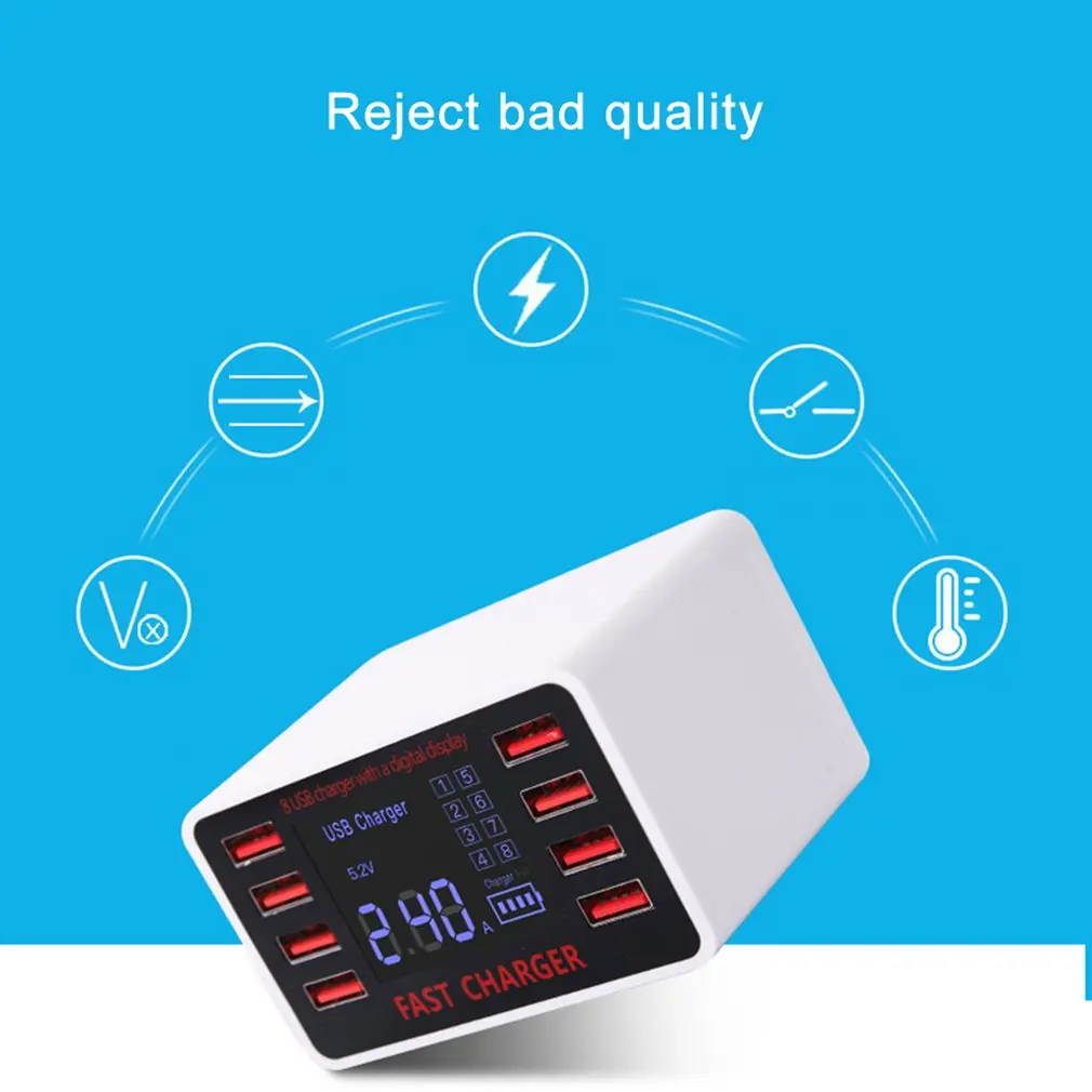 40W Multi-Port Charger LCD Display 8 Port USB Charging Station Power Adapter Universal Mobile Phone Desktop Wall Home | Электроника