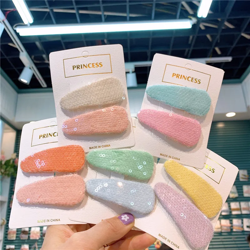 

2 Pcs New Korean Simple Small Fresh Colorful Sequin Fabric BB Clip for Sweet Girl Children Fashion Hairpins Hair Accessories