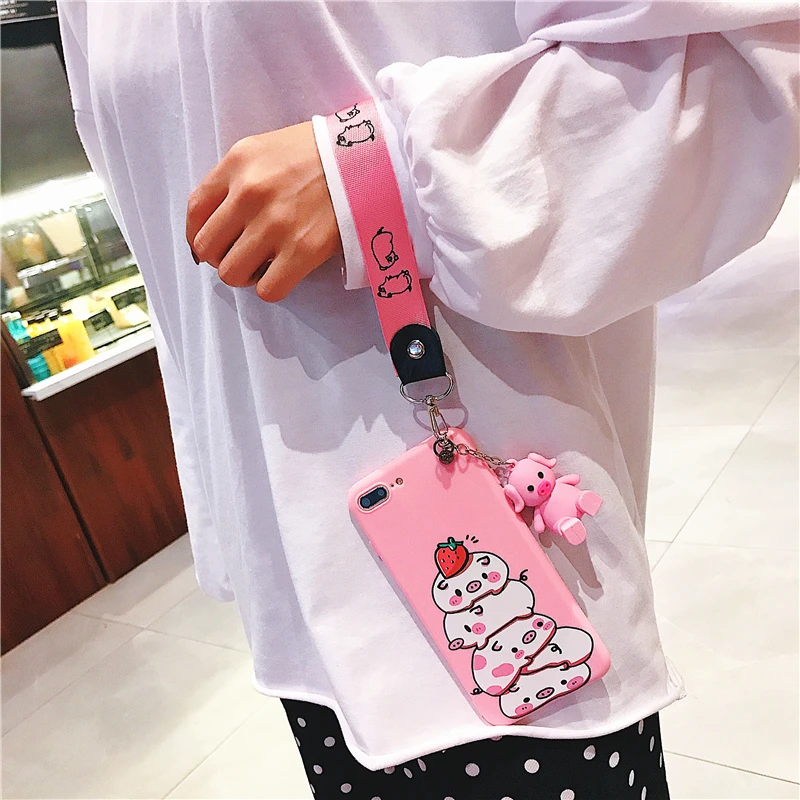 Милый кронштейн hello kitty Cat+ ремешок чехол для iPhone 7 Чехол Xs Max 6 8 Plus X Xr мультфильм розовый Kitty Мягкие ТПУ чехлы для телефонов