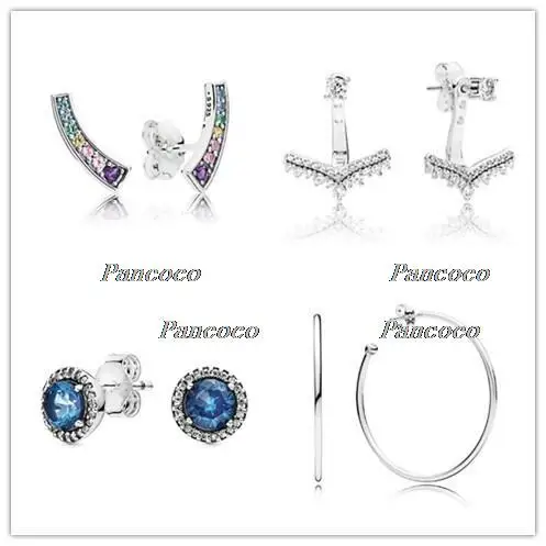 

925 Sterling Silver Multi-color Arches Stud Earrings Clear Cz For Women Wedding Gift Europe Fashion Jewelry
