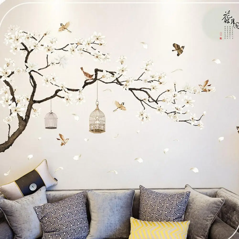 

187*128cm Big Size Tree Wall Stickers Birds Flower Home Decor Wallpapers for Living Room Bedroom DIY Vinyl Rooms Decoration