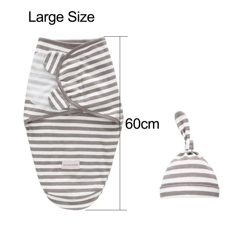 stripes-s Комплект из 2 предметов, пеленка для новорожденных+ шапочка, Хлопковое одеяло, постельные принадлежности, милый спальный мешок для младенцев 0-6 месяцев - Цвет: stripes-s
