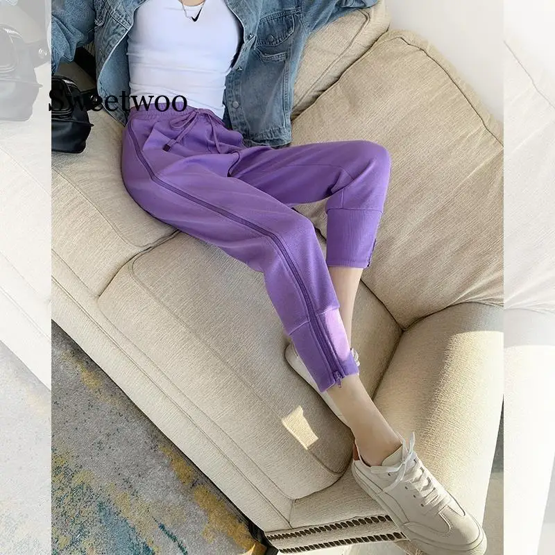 Pants Women Solid Fashion Lace Up Elastic Waist Zipper Trousers Spring 2020 Casual High Beam Feet Female | Женская одежда