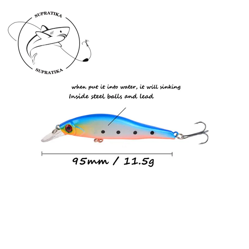 

Тонущие воблеры Bionic в форме гольяна 95 мм/11,5 г, антикоррозийная пластиковая рыболовная Модель: 0,5-4 м