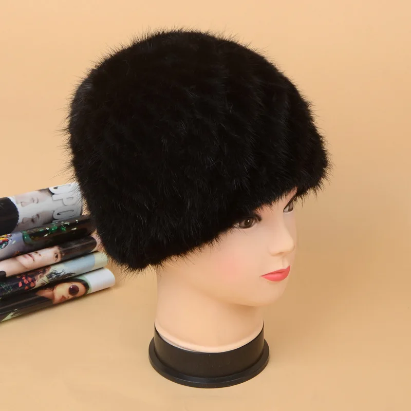 Шапка из натурального меха норки с высококачественной вязаной замшевой меховой