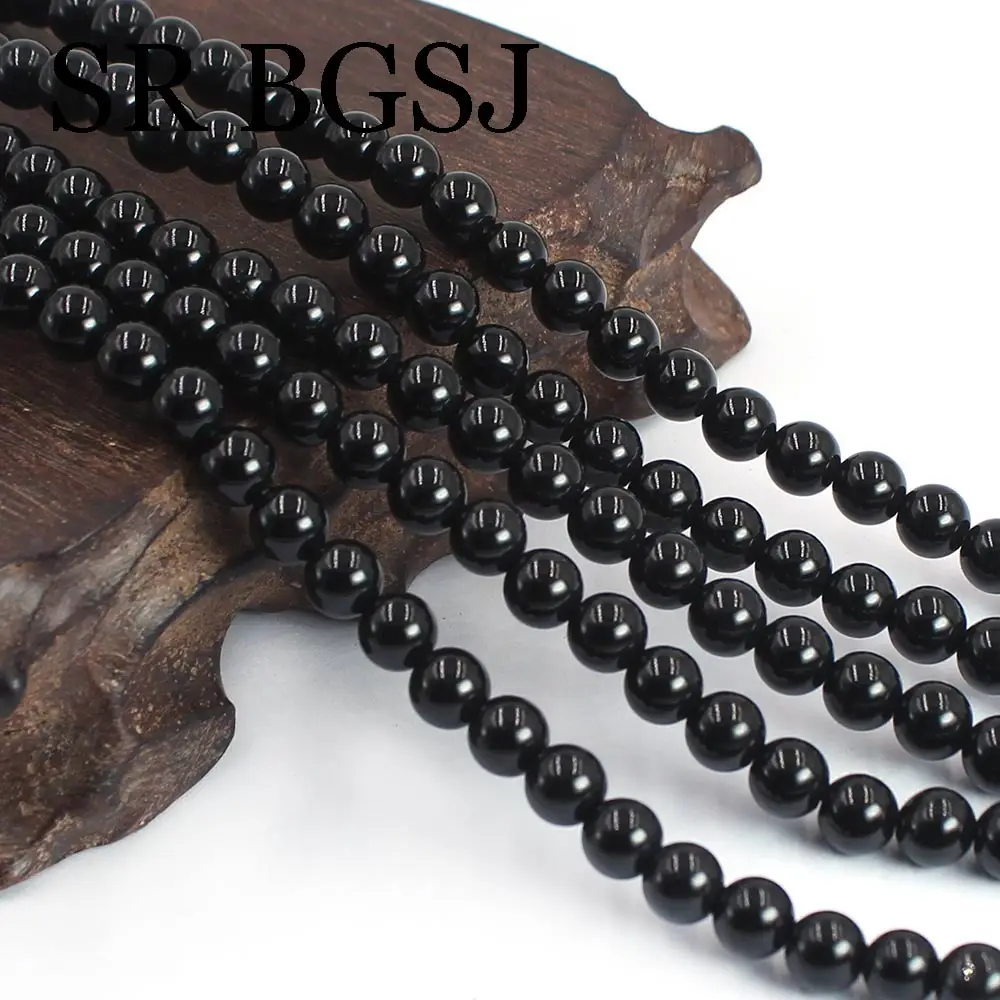 Бесплатная доставка 6 мм натуральный камень круглый черный обсидиан аксессуары
