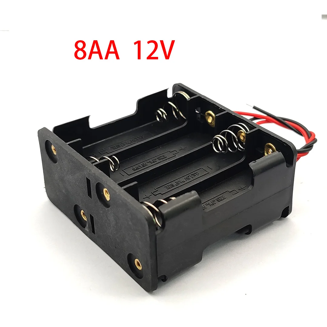 Держатель для аккумуляторов 8x1,5 в AA 12 В, чехол для аккумуляторов 8AA, коробка для аккумуляторов AA, слот для аккумулятора с зажимом, двухслойный, задняя часть с кабелем
