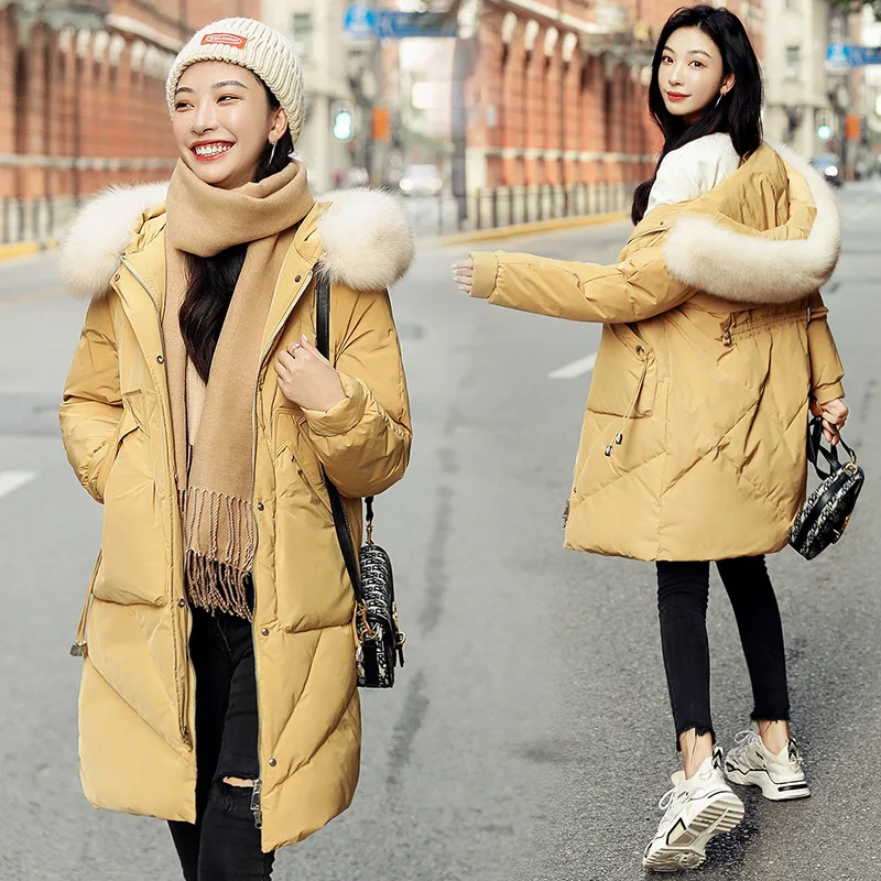 

Женский пуховик на молнии, с меховым воротником, на зиму