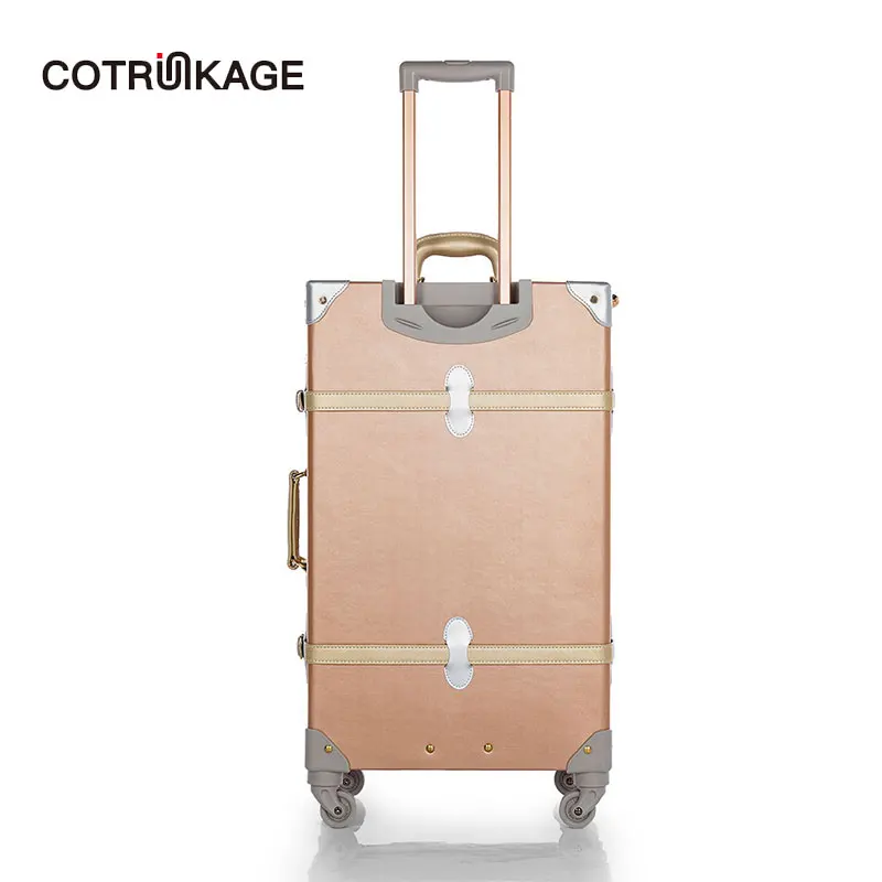 COTRUNKAGE розовое золото 20 &quot-26&quot вращающиеся колеса ретро чемодан из ПУ-кожи Для