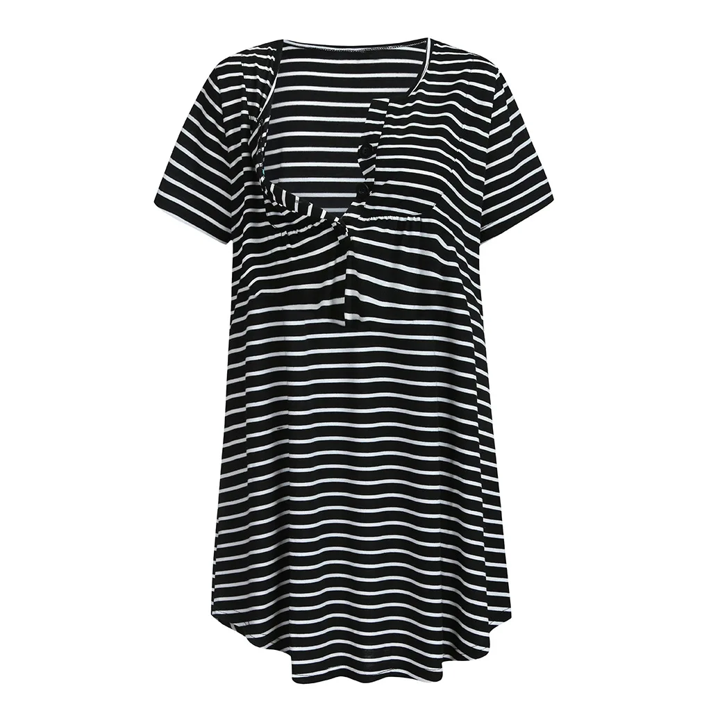 

2021 new summer short-sleeved striped round neck short-sleeved breastfeeding dress for pregnant women