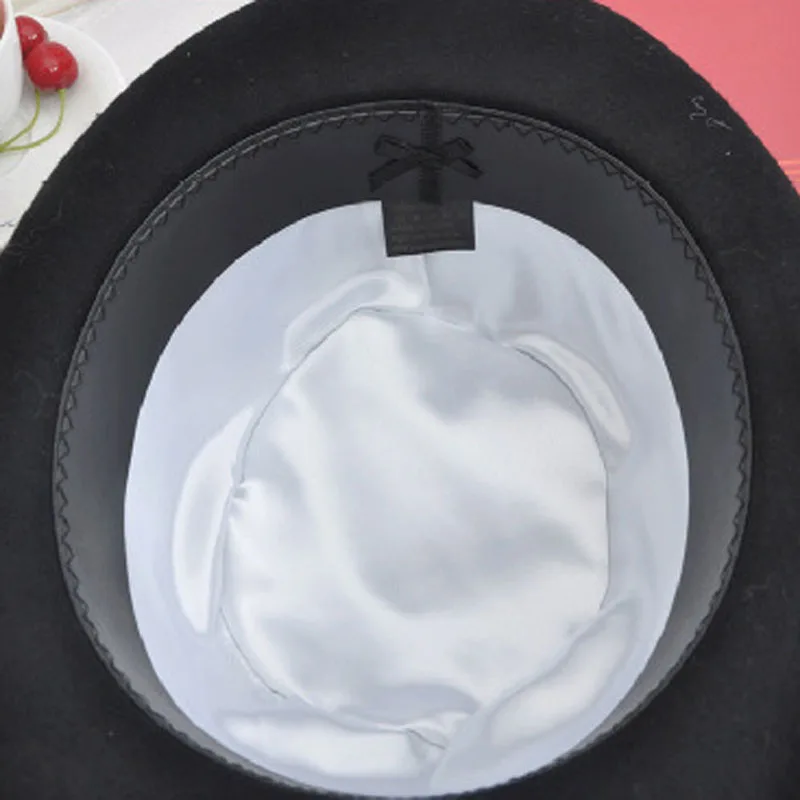 

PCFDDR 100% wool hat, men's and women's ribbons, formal Fedora party suit, round top hat