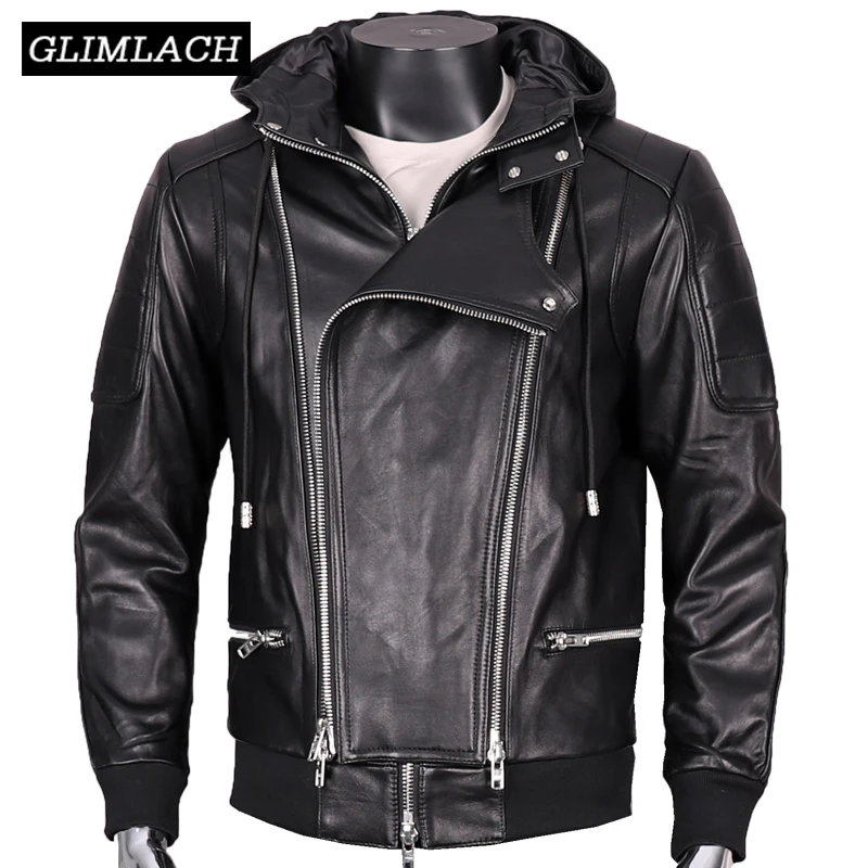 Мужская мотоциклетная куртка с капюшоном черная теплая приталенная из