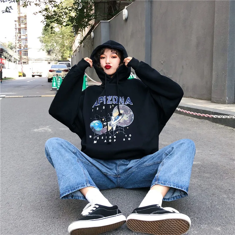 Женская толстовка года с принтом планеты Харадзюку, свободная толстовка kpop, Женская толстовка большого размера, зимняя уличная одежда за рубежом