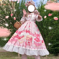 kawaii pink lolita dress women 2021 summer sweet strawberry jsk lolita strap dress sweet light doll collar girl lolita jsk dress